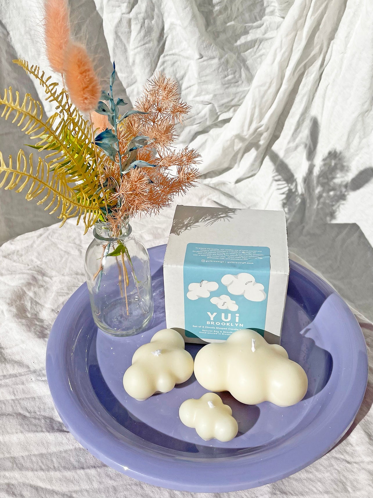 Set of 3 Clouds Candle Hand poured Soy and Beeswax YUI BROOKLYN【NY Local Business】